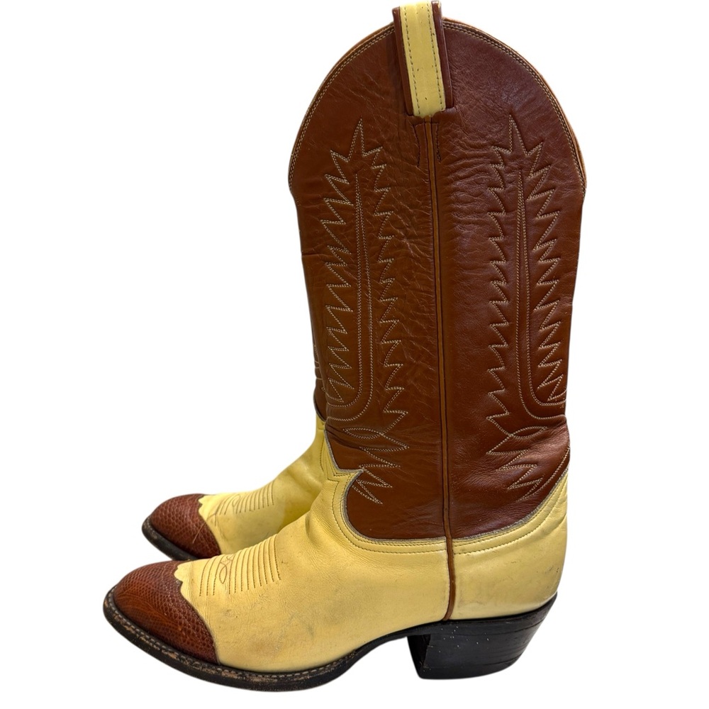 Tony Lama 6214 Vintage Brown/Cream Label Two Tone Western Boots Men’s Sz 8.5 - Picture 4 of 8